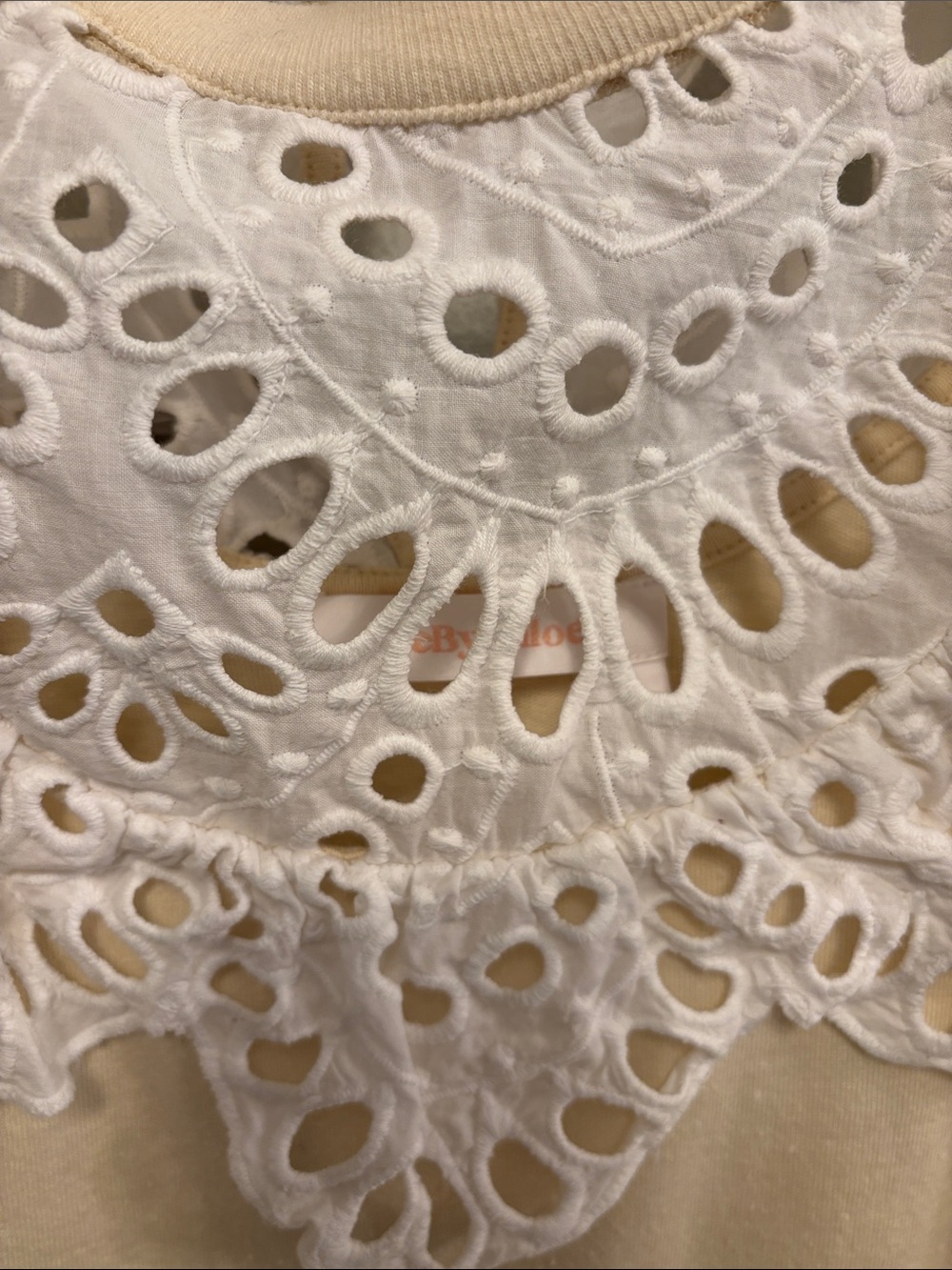 See By Chloe Cream Tank with White Eyelet Bib - Picture 3 of 6